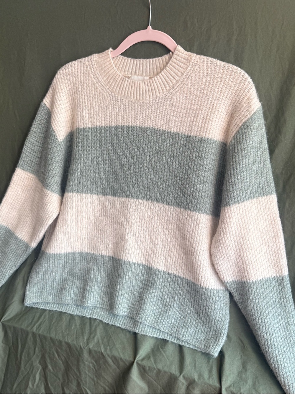 Striped Crewneck Sweater in Pale Pink and Sage